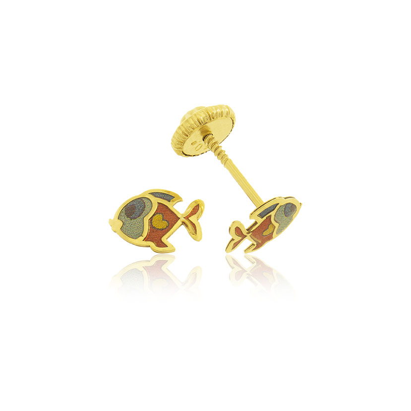 18K - PENDIENTES PEZ (6.70x4.90mm) CON ESMALTE DE IMPRESION
