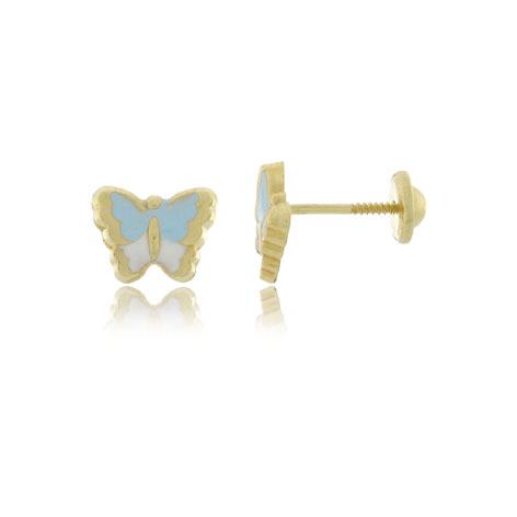 PENDIENTES MARIPOSA ESMALTE AZUL Y BLANCO Ø 8X6MM