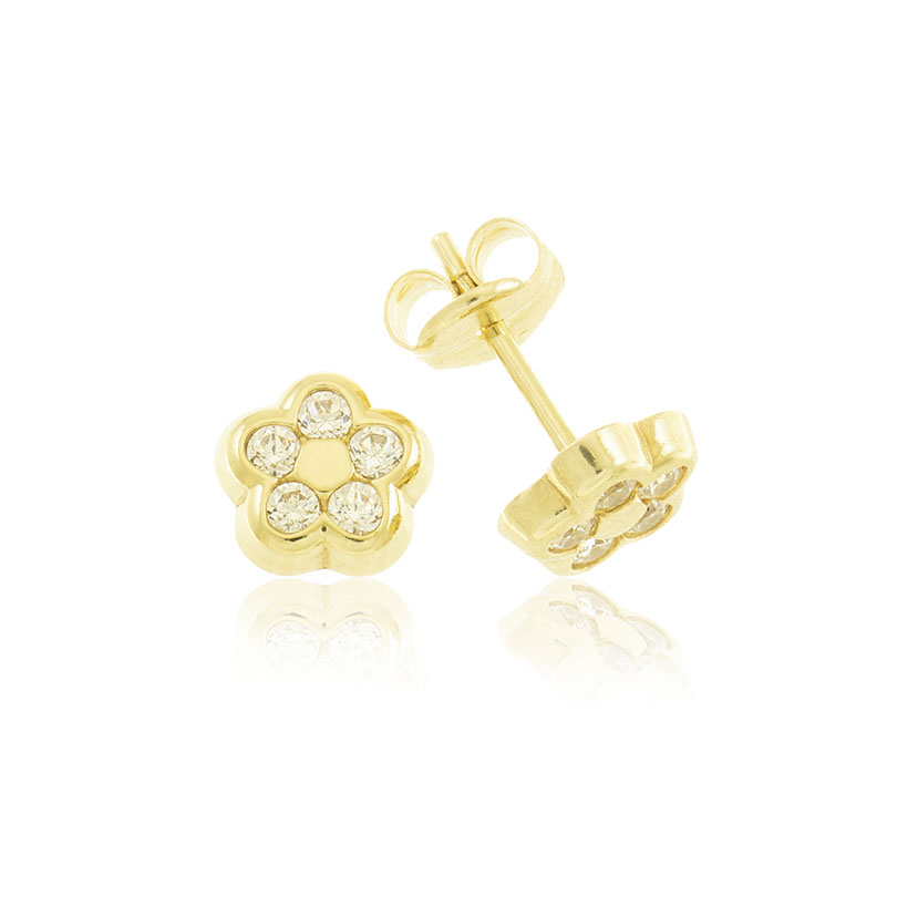 14K - PENDIENTES FLOR (5.70mm) CON 10 CIRCONITAS (1.5mm)