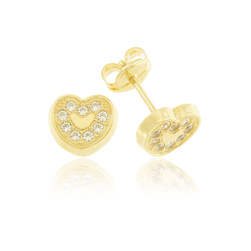 14K - PENDIENTES CORAZON (6mm) CON 18 CIRCONITAS Ø 1mm