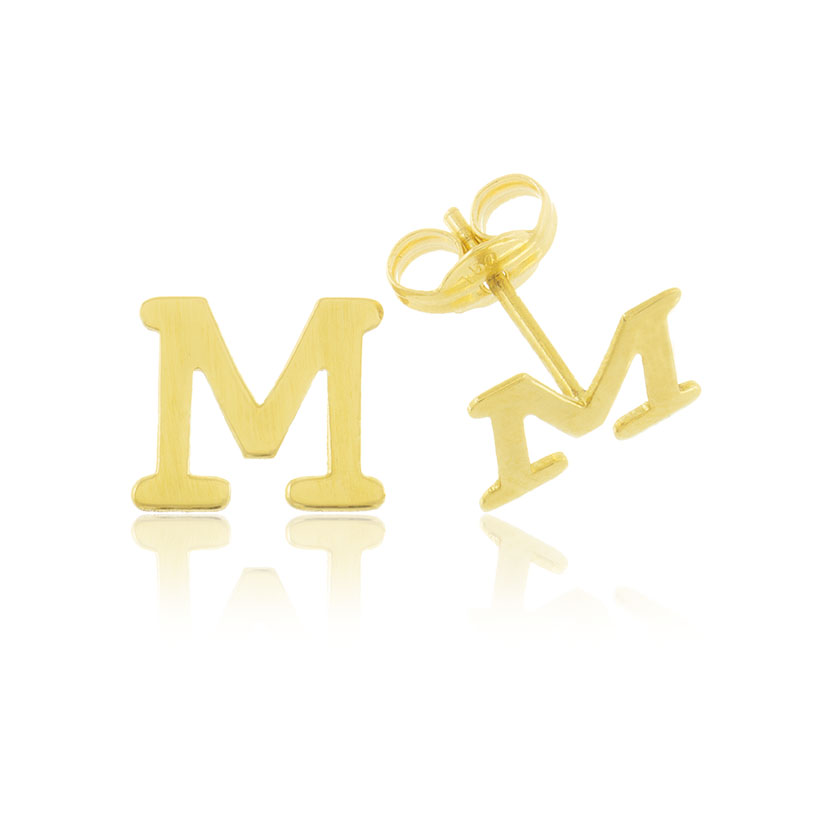9K - PENDIENTES CORTE LASER LETRA "M" 8x8mm CON CHAPA AL 0.50mm