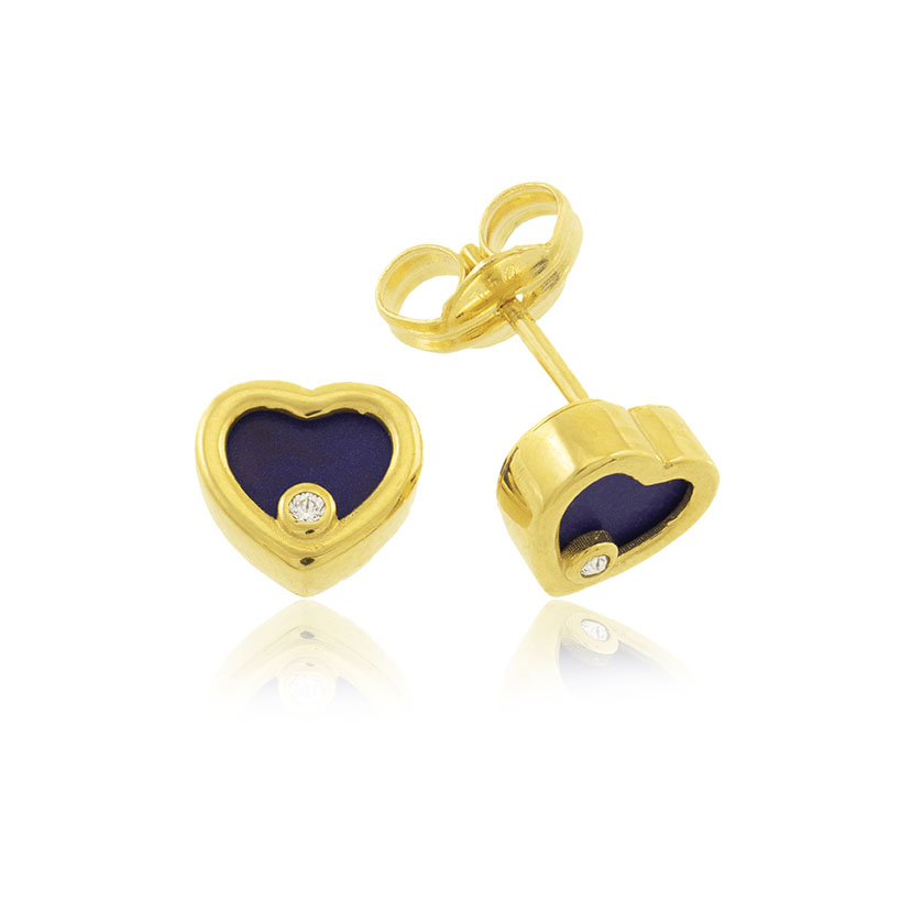 18K - PENDIENTES CORAZON 7mm CON PIEDRA AZUL Y CIRCONITA 1.5mm