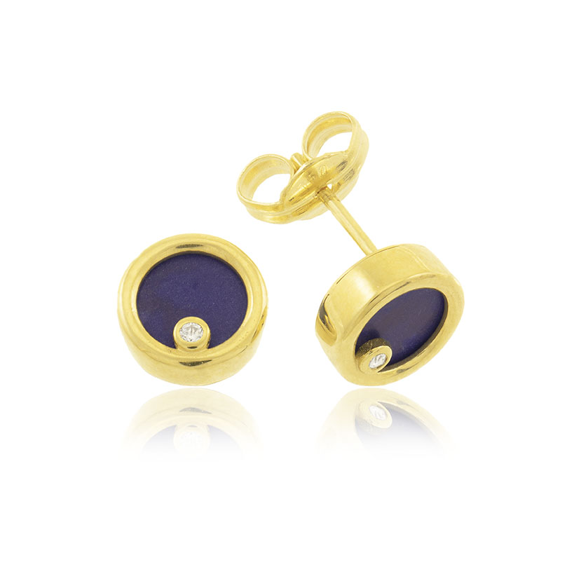 18K - PENDIENTES REDONDOS 7mm CON PIEDRA AZUL Y CIRCONITA 1.5mm