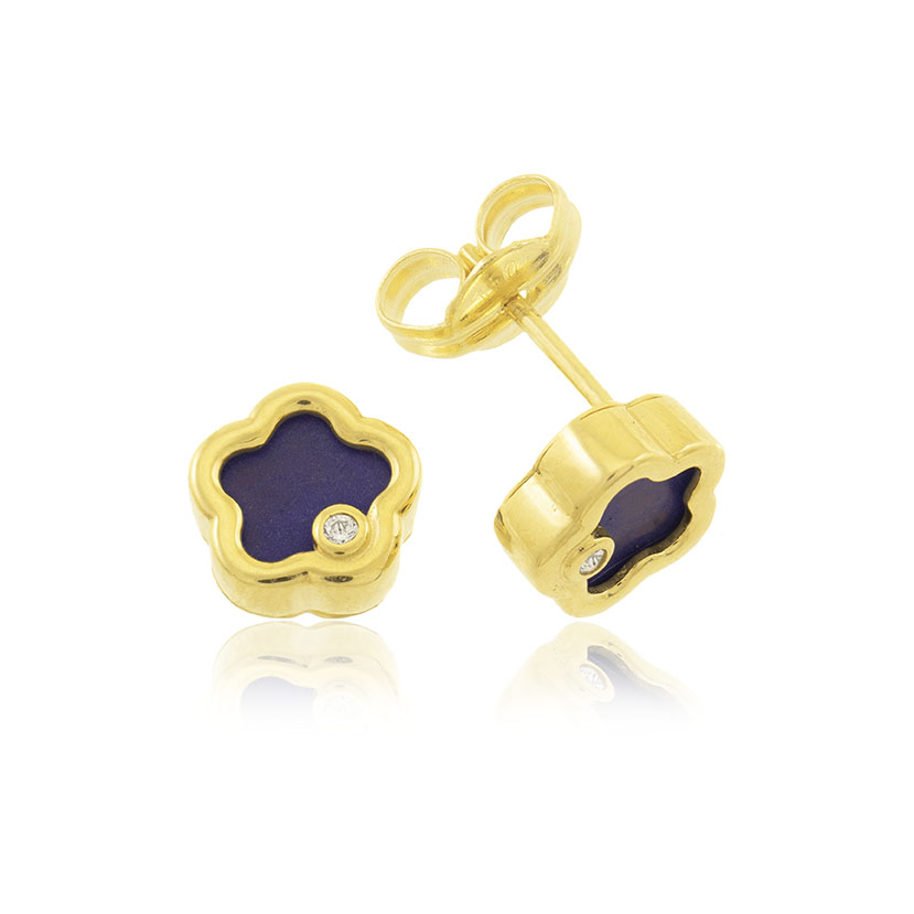 9K - PENDIENTES FLOR 7mm CON PIEDRA AZUL Y CIRCONITA 1.5mm