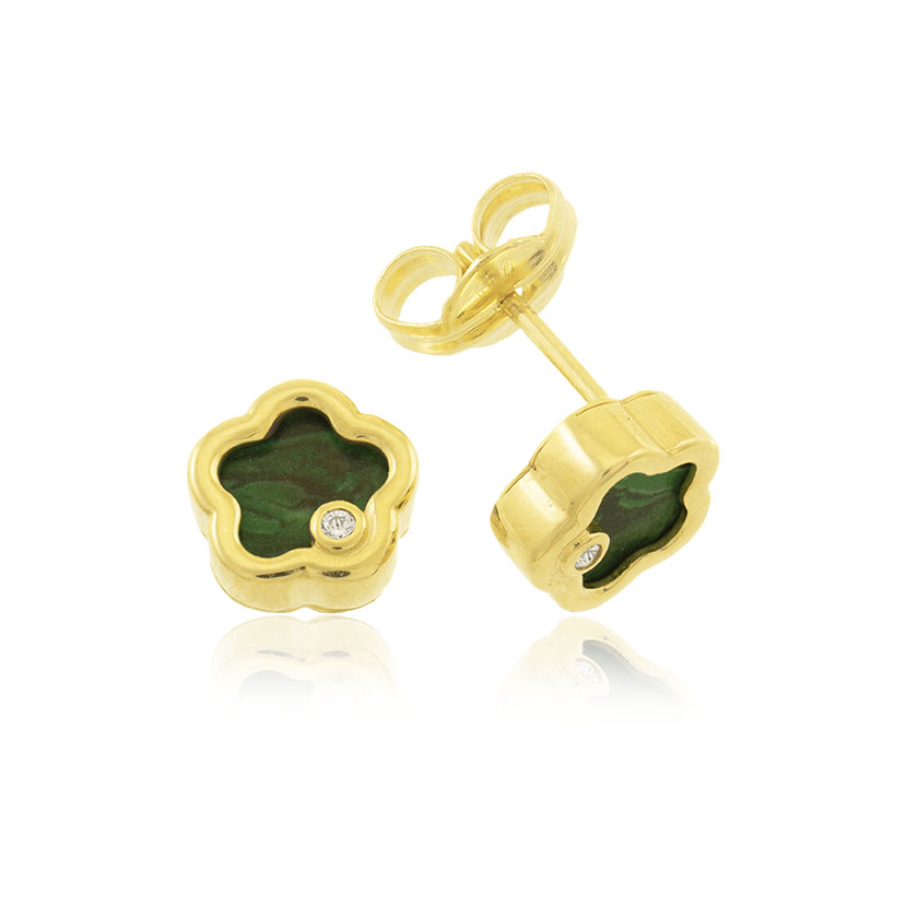 9K - PENDIENTES FLOR 7mm CON PIEDRA VERDE Y CIRCONITA 1.5mm