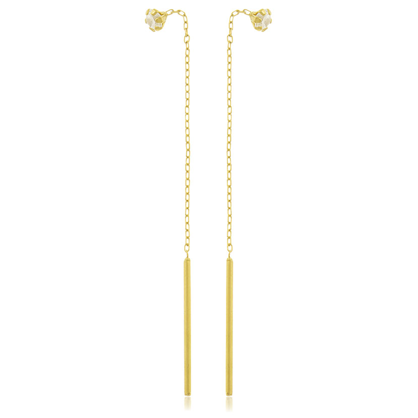 18K - PENDIENTES LARGOS CON GARRA REDONDA 2.5mm + CADENA Y BARRA