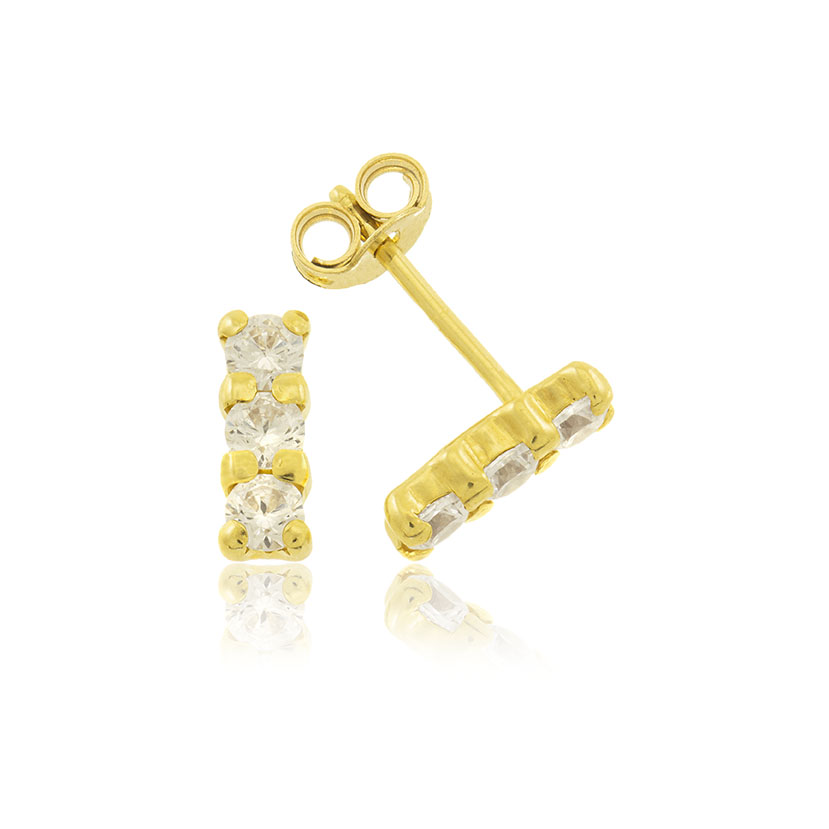 18K - PENDIENTES TRIPLE GARRA 2.5x8mm CON CIRCONITAS 2.5mm