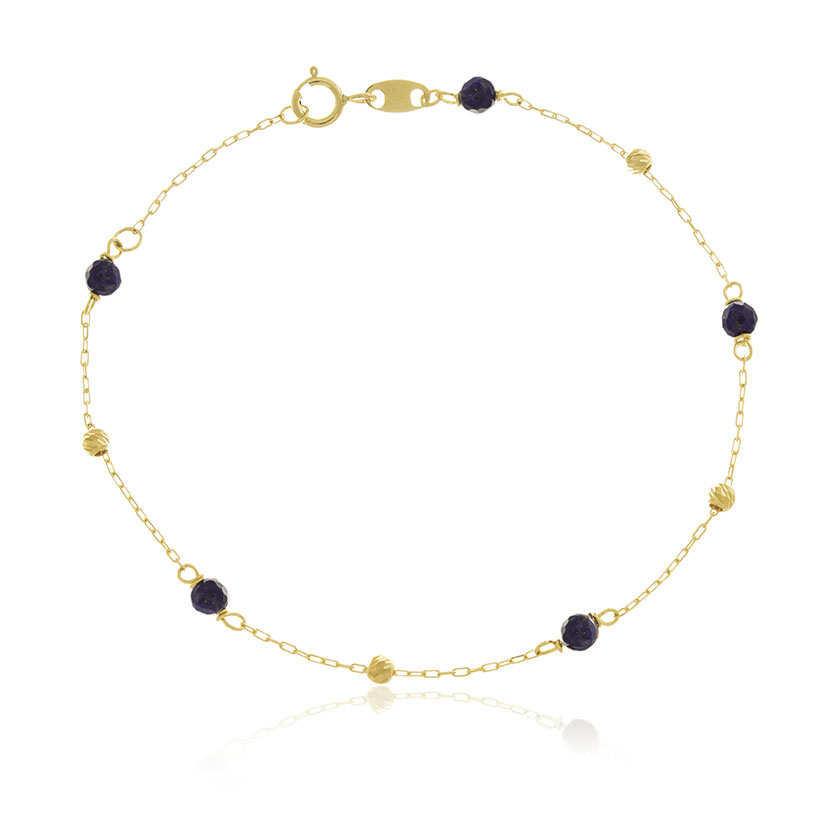 9K - PULSERA CON 5 LAPISLAZULI NATURALES + 4 BOLAS ORO TALLADAS