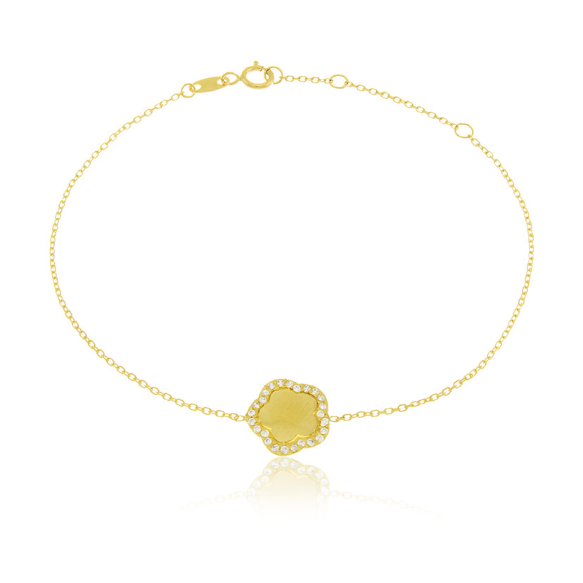18K - PULSERA FLOR LISA (11mm) CON CIRCONITAS MICROENGASTE