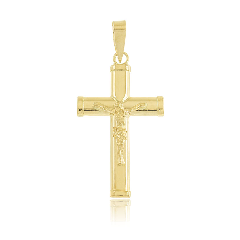 14K - COLGANTE CRUZ OVAL CON CRISTO (16x28mm).