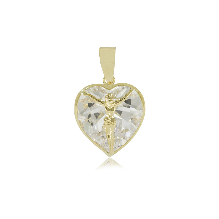 14K - COLGANTE CORAZON CIRCONITA (12x12mm) CON CRISTO