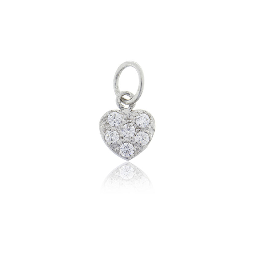 18K - COLGANTE CORAZON (6mm) EN ORO BLANCO CON 6 CIRCONITAS