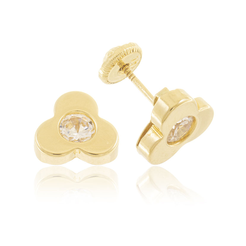 18K - PENDIENTES TREBOL (8x9mm) CON CIRCONITA 3.5mm