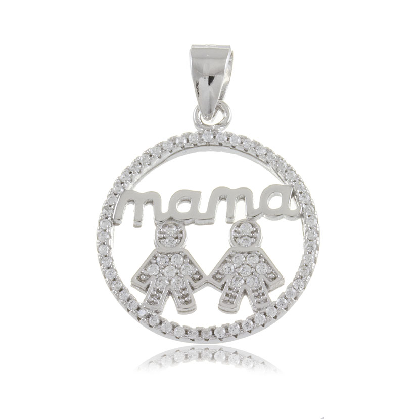 COLGANTE REDONDO CON PIEDRAS (Ø 19.80mm)+ NOMBRE "MAMA"+ 2 NIÑOS