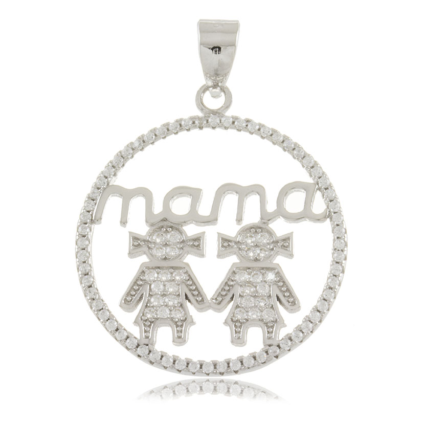 COLGANTE REDONDO CON PIEDRAS (Ø 24.40mm)+ NOMBRE "MAMA"+ 2 NIÑAS