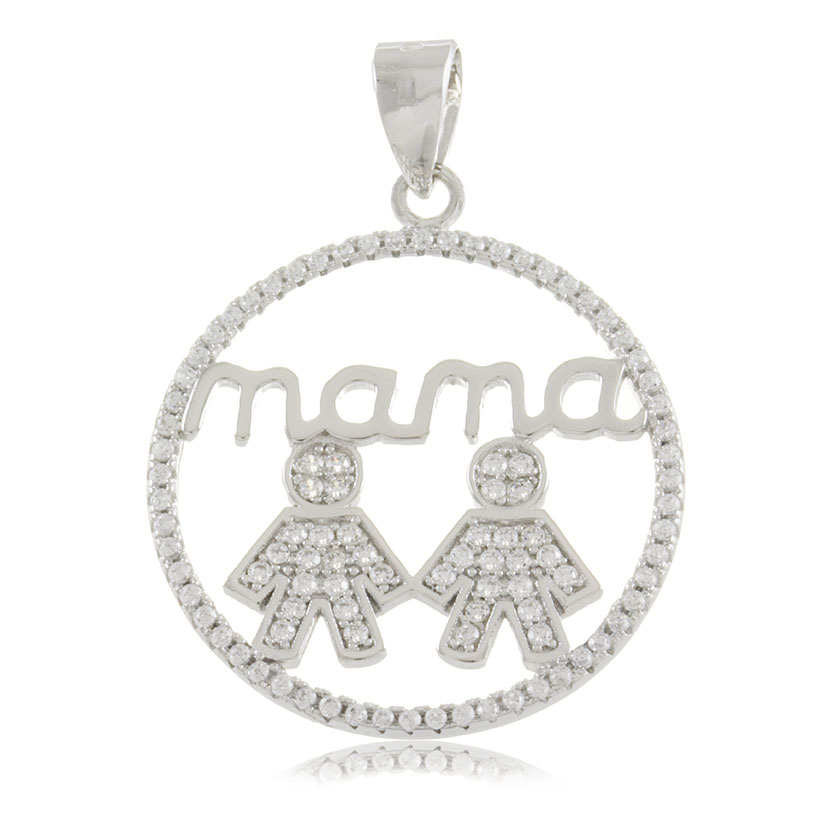 COLGANTE REDONDO CON PIEDRAS (Ø 24.40mm)+ NOMBRE "MAMA"+ 2 NIÑOS