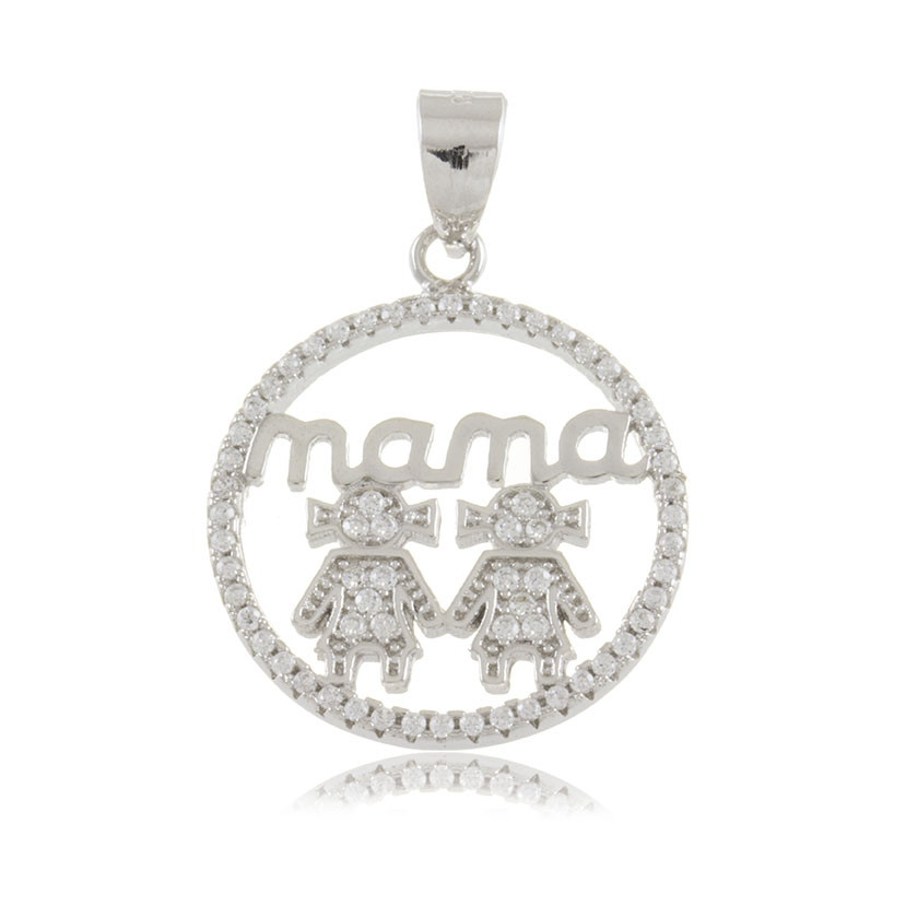 COLGANTE REDONDO CON PIEDRAS (Ø 19.80mm)+ NOMBRE "MAMA"+ 2 NIÑAS