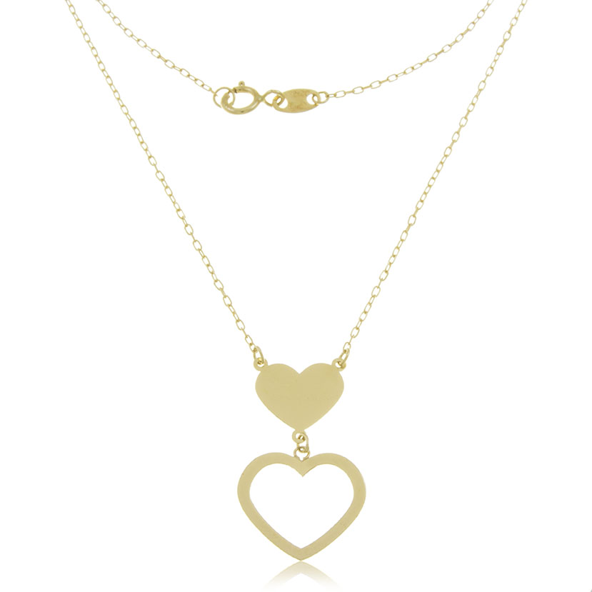 14K - GARGANTILLA CON 2 CORAZONES LISO Y CALADO LASER (14-10mm)