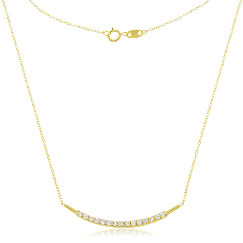 14K - GARGANTILLA BARRETA CURVA CON PERNOS 32mm Y 15 CIRCONITAS