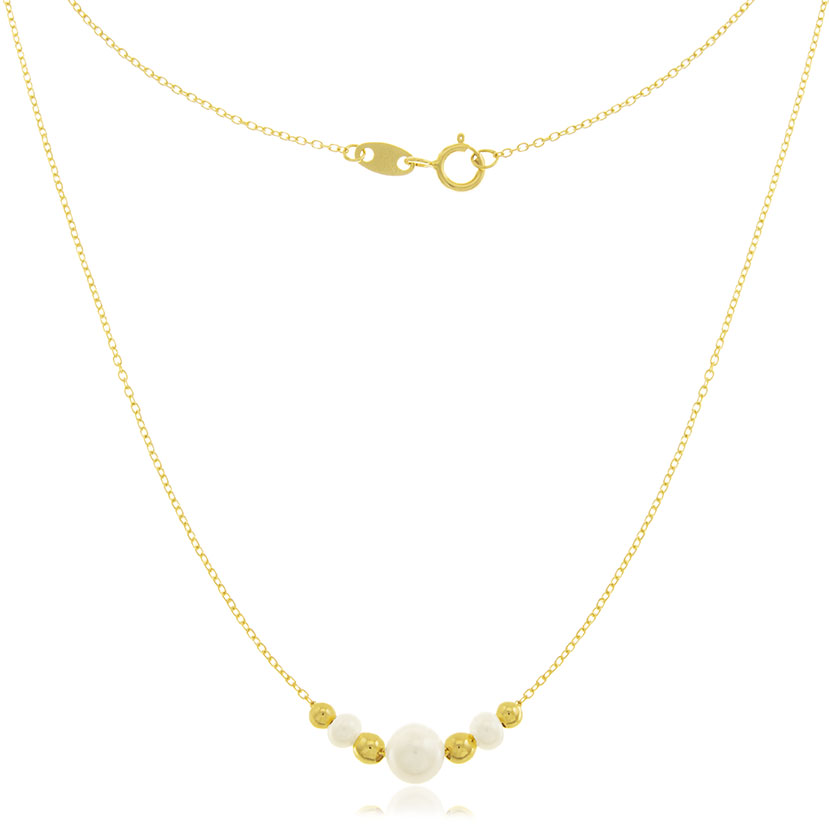 18K - GARGANTILLA CON 4 BOLAS ORO LISAS + 3 PERLAS