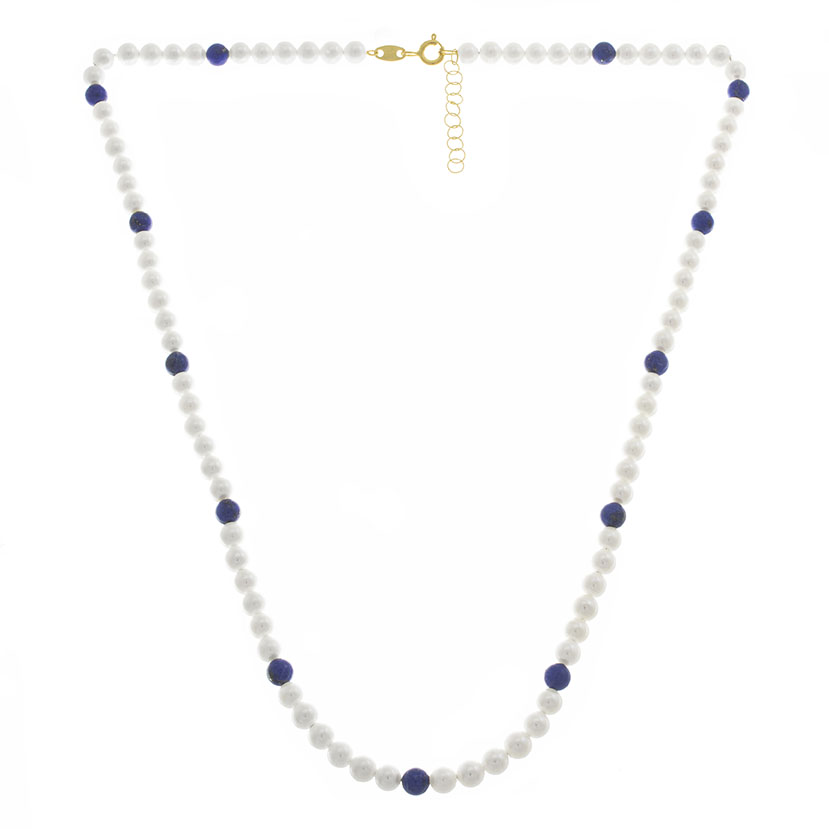 18K - GARGANTILLA CON 84 PERLAS + 13 BOLAS LAPISLAZULI NATURALES