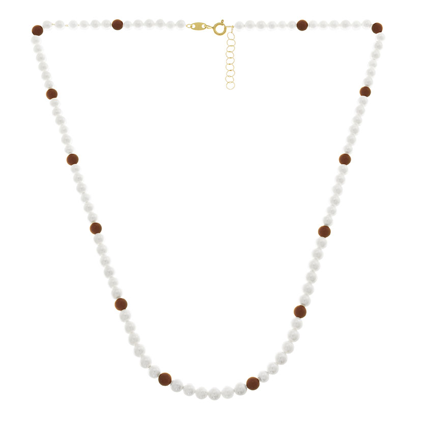 18K - GARGANTILLA CON 90 PERLAS + 14 BOLAS CORAL RECONSTITUIDO