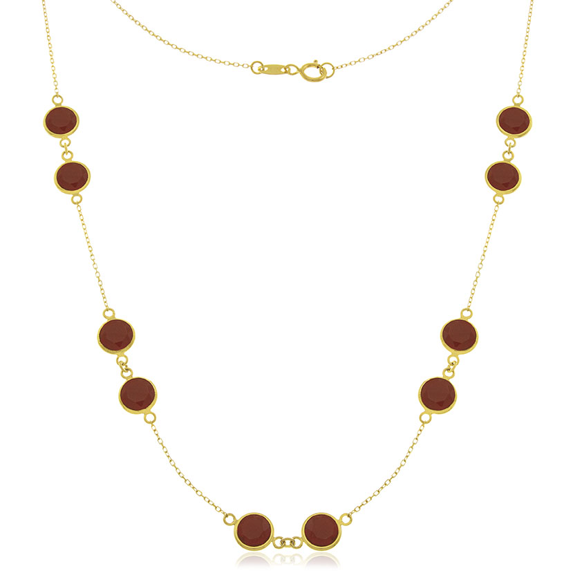 18K - GARGANTILLA CON 10 PIEDRA REDONDAS (6mm) COLOR RUBI