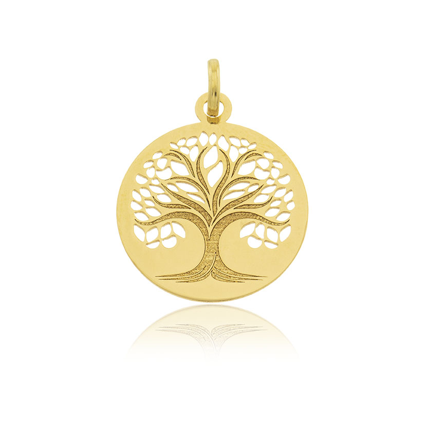 18K - MEDALLA ARBOL DE LA VIDA CALADO Y GRABADO (15mm)