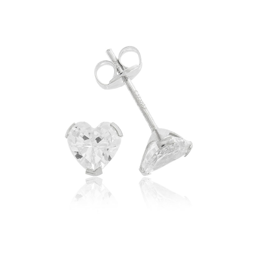 18K - PENDIENTES GARRA CON CIRCONITA CORAZON 5x5mm. ORO BLANCO