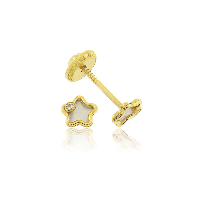 18K - PENDIENTES ESTRELLA (5mm) CON NACAR y CIRCONITA (1.20mm)