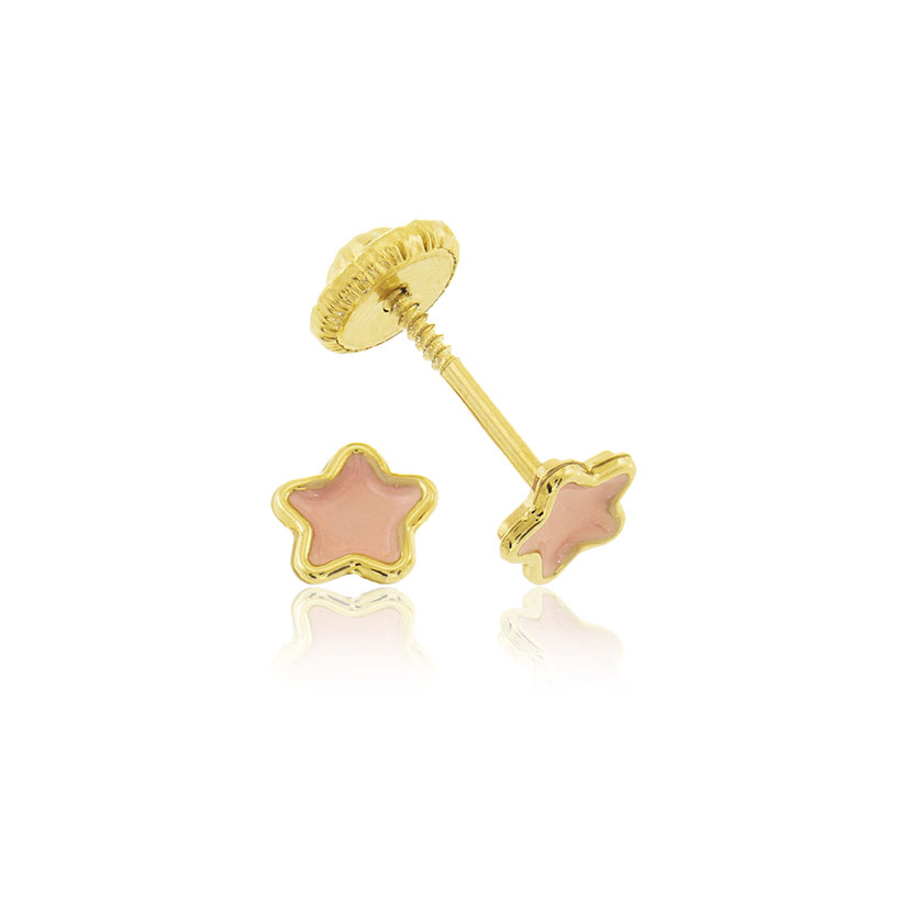9K - PENDIENTES ESTRELLA (5mm) CON ESMALTE COLOR ROSA PASTEL