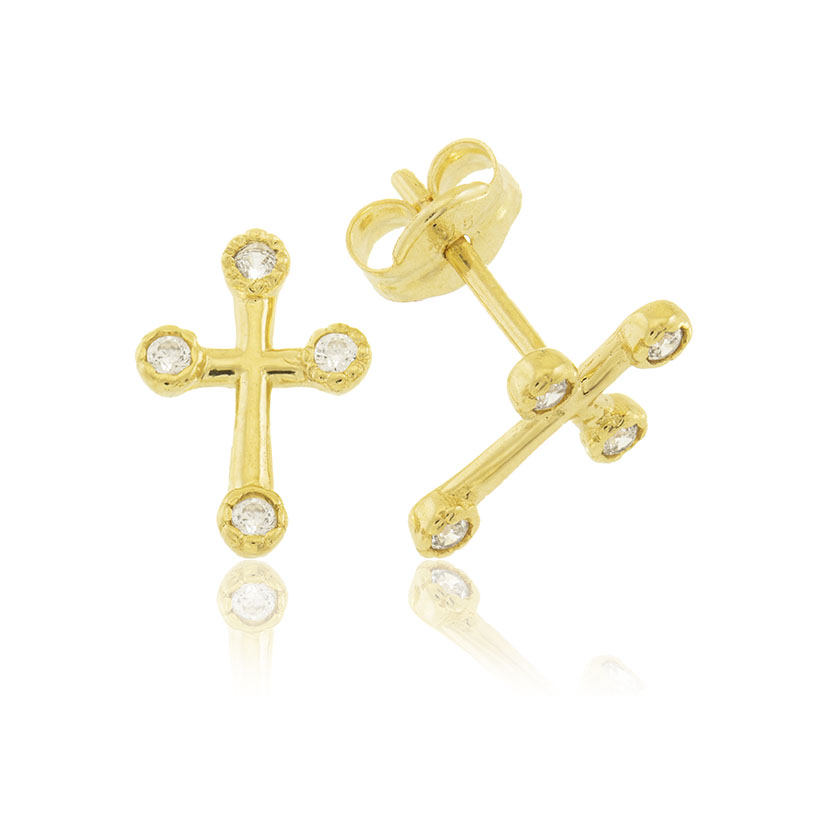 14K - PENDIENTES CRUZ LISA 6.50x9.80mm CON 4 CIRCONITAS 1.20mm