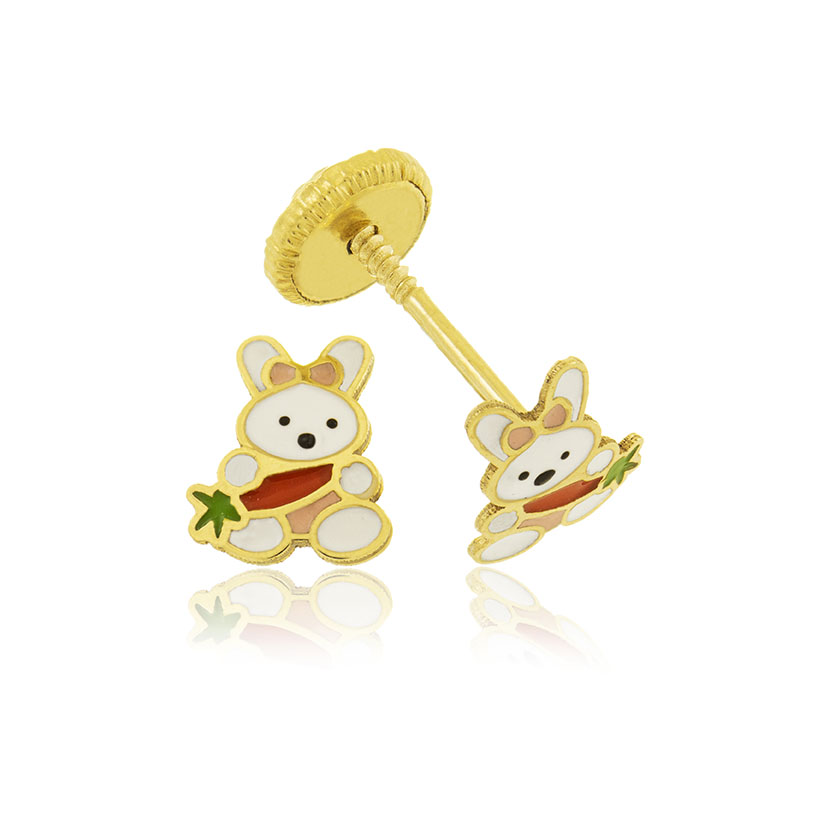 18K - PENDIENTES CONEJITA CON ZANAHORIA DE ESMALTE (6.5mm)