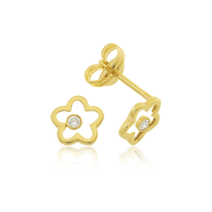 18K - PENDIENTES FLOR 5 PETALOS 6mm CON CIRCONITA 1.10mm