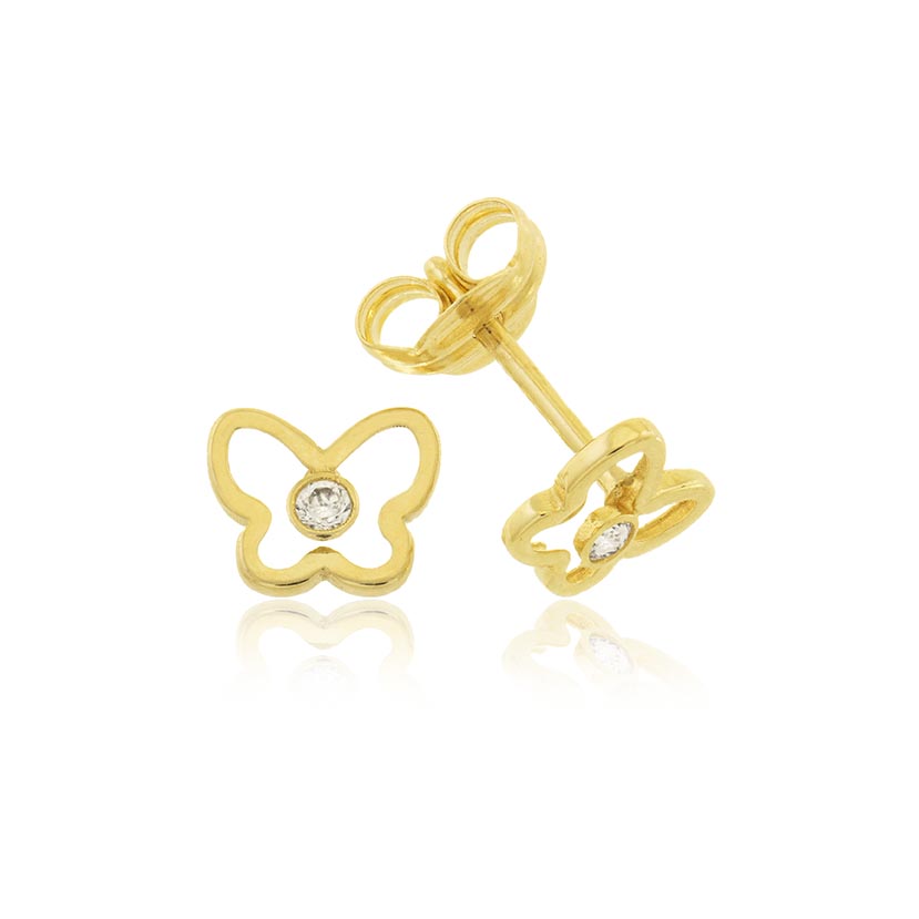 18K - PENDIENTES MARIPOSA 6.50x5.20mm CON CIRCONITA 1.10mm