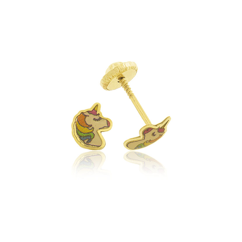 18K - PENDIENTES UNICORNIO (7mm) CON ESMALTE DE IMPRESION
