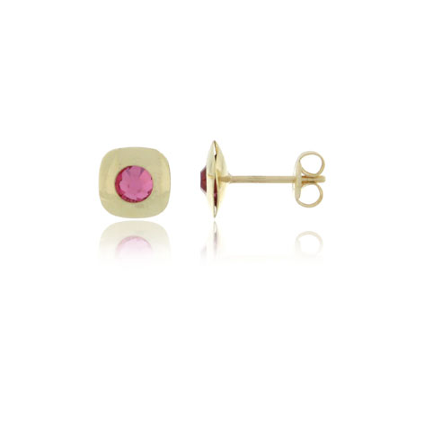 PENDIENTES LASER CUADRADOS Ø 6X6MM, PIEDRA ROSA Ø 3MM