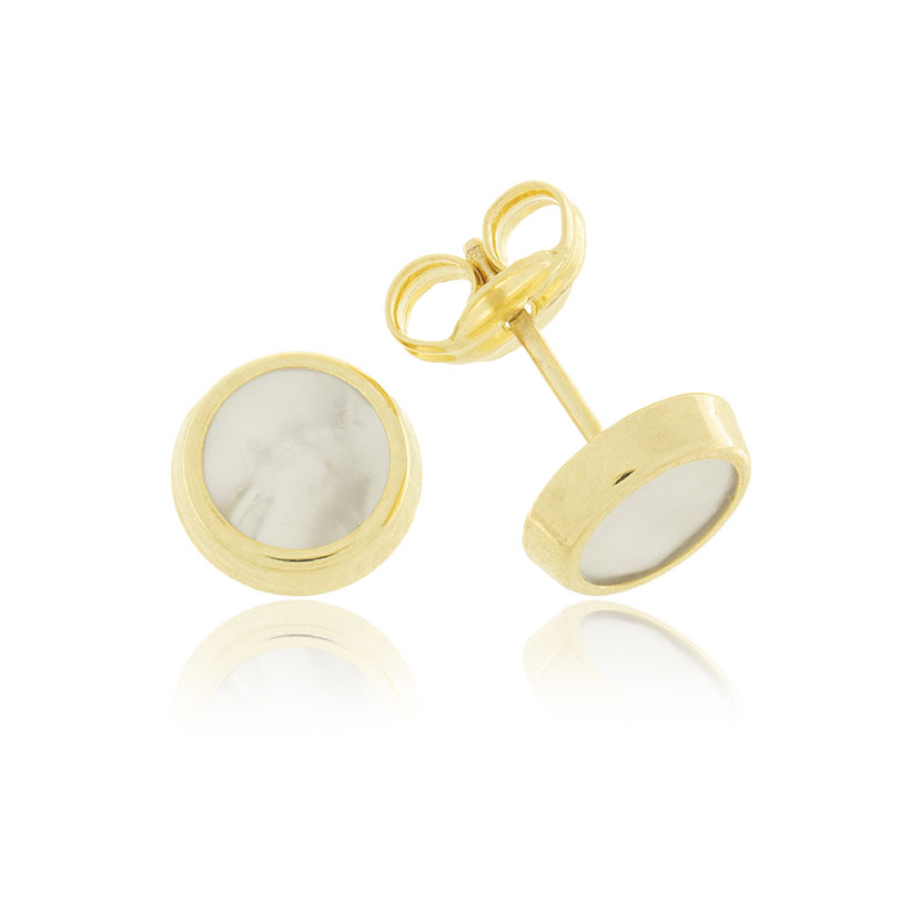 14K - PENDIENTES REDONDOS (7.30mm) CON NACAR. CIERRE PRESION
