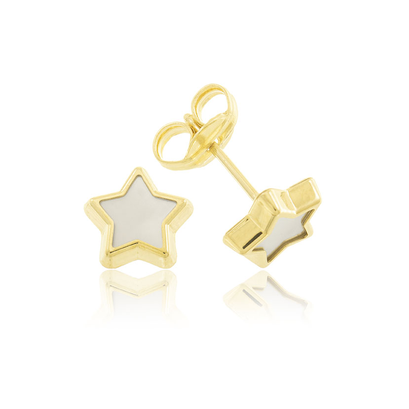 14K - PENDIENTES ESTRELLA (7mm) CON NACAR. CIERRE PRESION