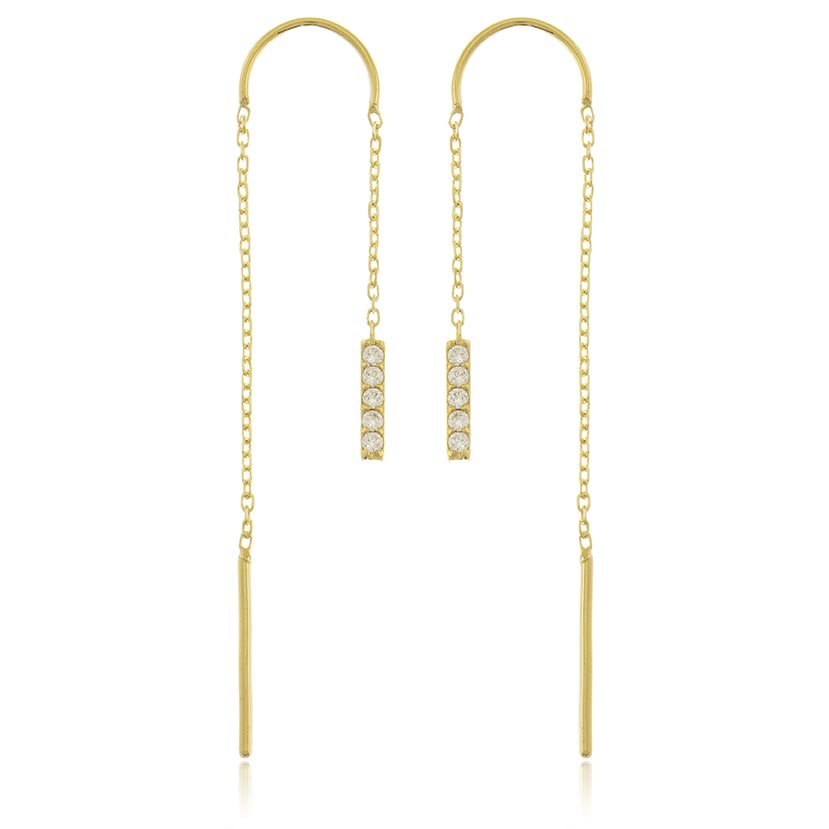 18K - PENDIENTES LARGOS CON 2 BARRETAS 2x9mm + 2 BARRAS 1x15mm