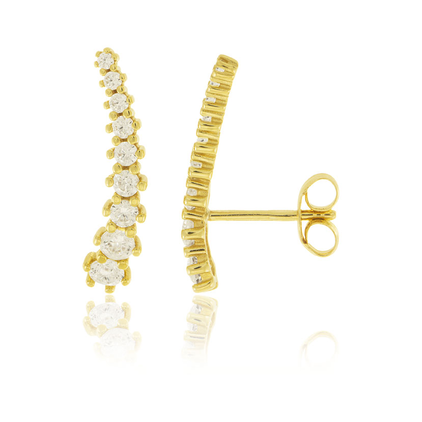 18K - PENDIENTES TREPADORES CURVOS CON CIRCONITAS (4.30x18mm)