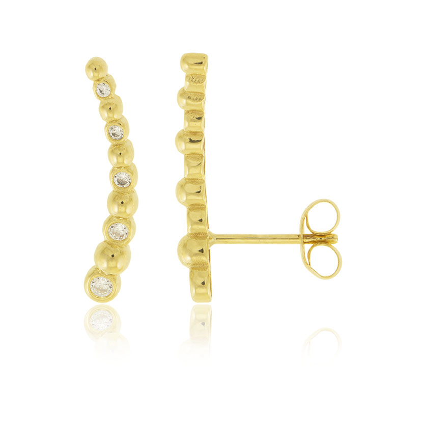 18K - PENDIENTES TREPADORES CURVOS CON GRANOS Y CIRCONITAS