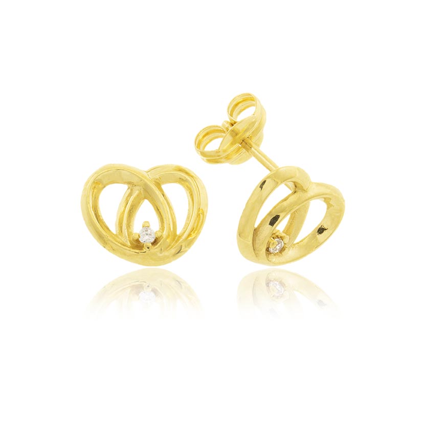 18K - PENDIENTES CORAZON CRUZADO CON CIRCONITA (7.50x9.20mm)