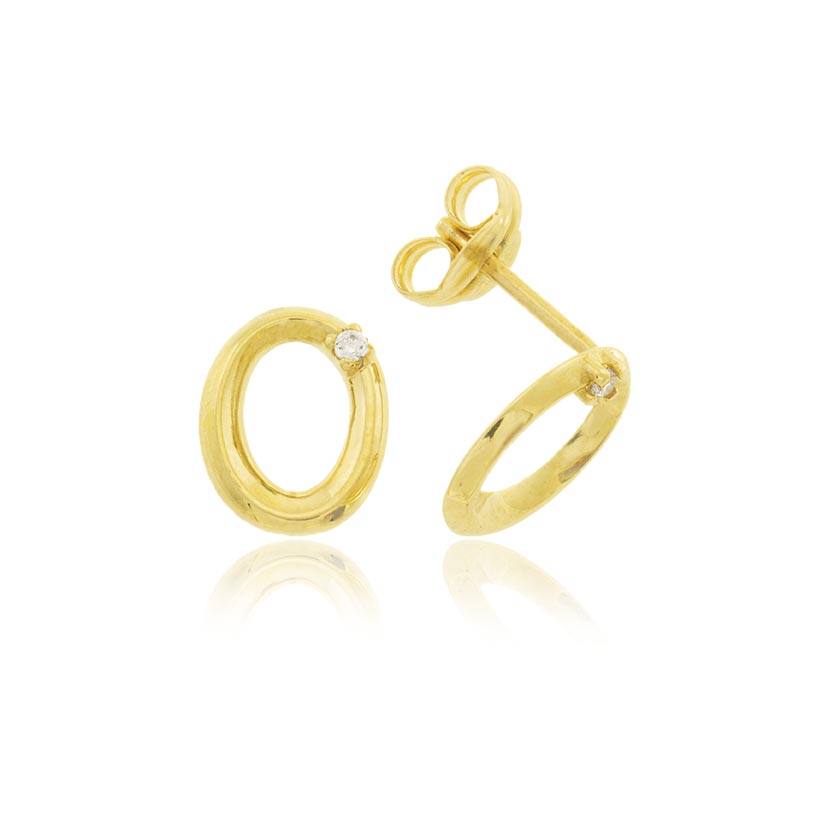 18K - PENDIENTES OVAL CON CIRCONITA (7x9mm). CIERRE PRESION
