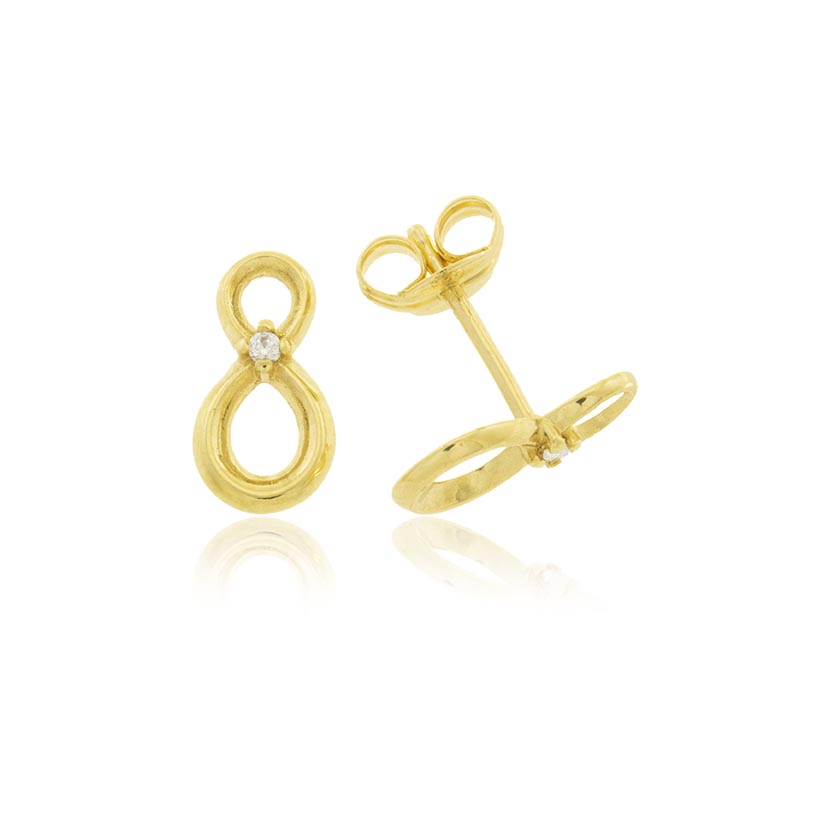 18K - PENDIENTES INFINITO CON CIRCONITA (5x10mm). CIERRE PRESION