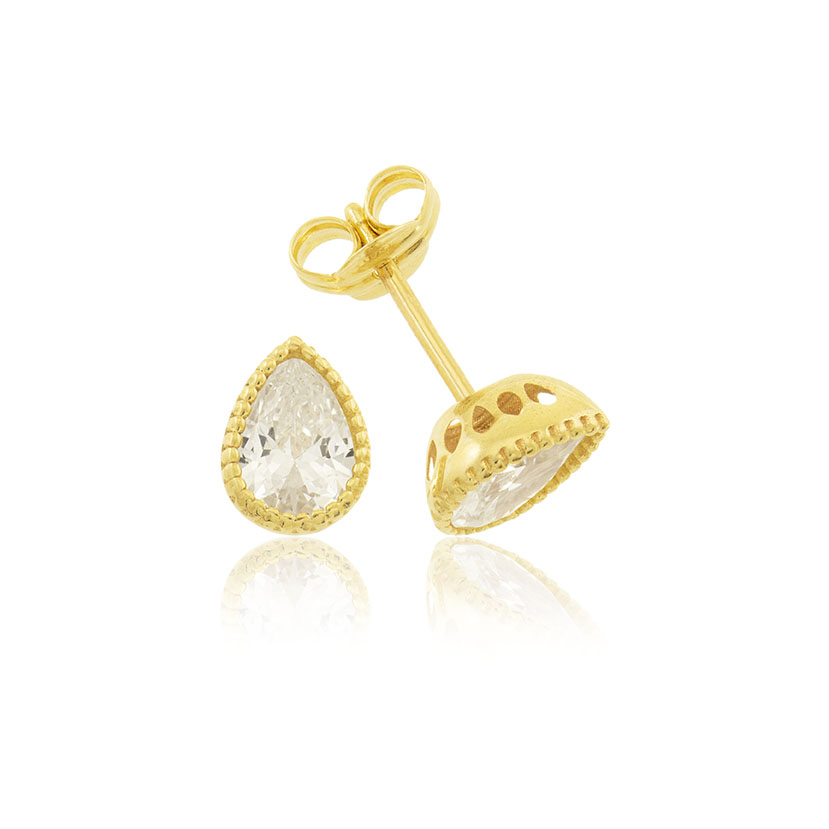 18K - PENDIENTES LAGRIMA GRAFILADO (7x5mm) CON CIRCONITA