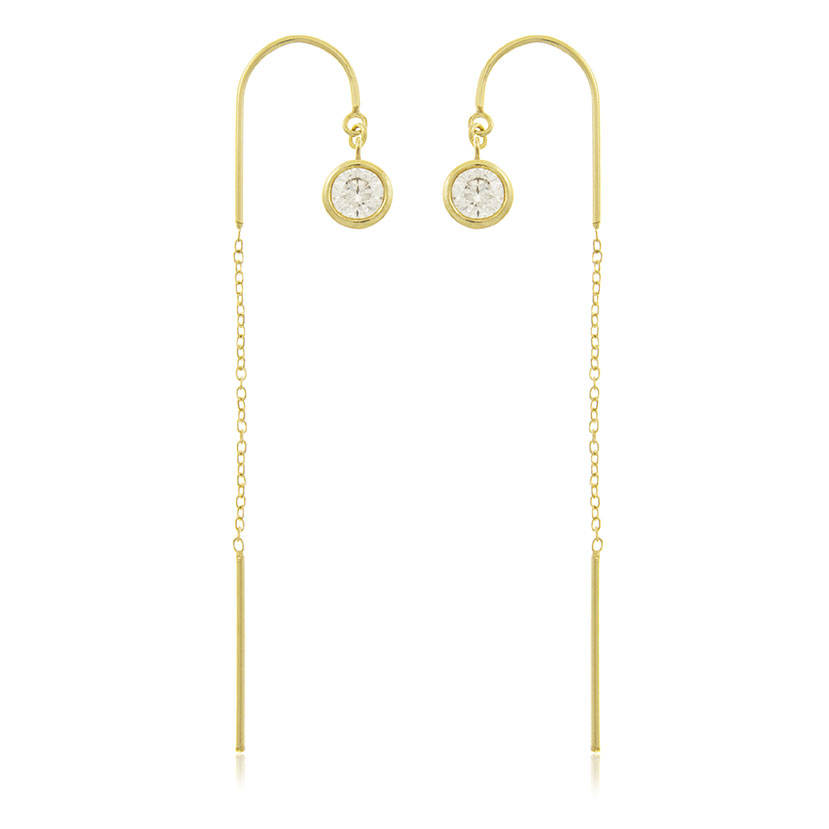 18K - PENDIENTES LARGOS ARCO + 2 CIRCONITAS REDONDAS GALERIA