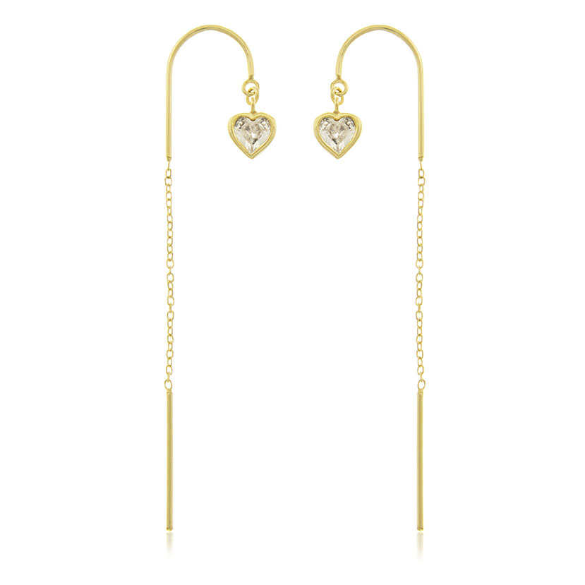 9K - PENDIENTES LARGOS CON ARCO + 2 CIRCONITAS CORAZON GALERIA