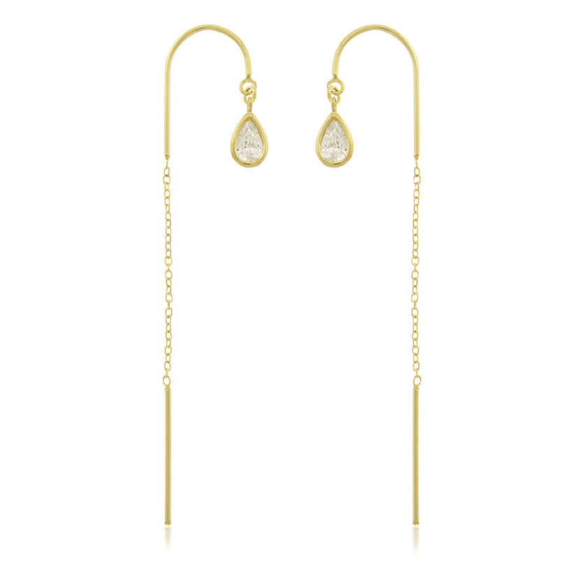 9K - PENDIENTES LARGOS CON ARCO + 2 CIRCONITAS LAGRIMAS GALERIA