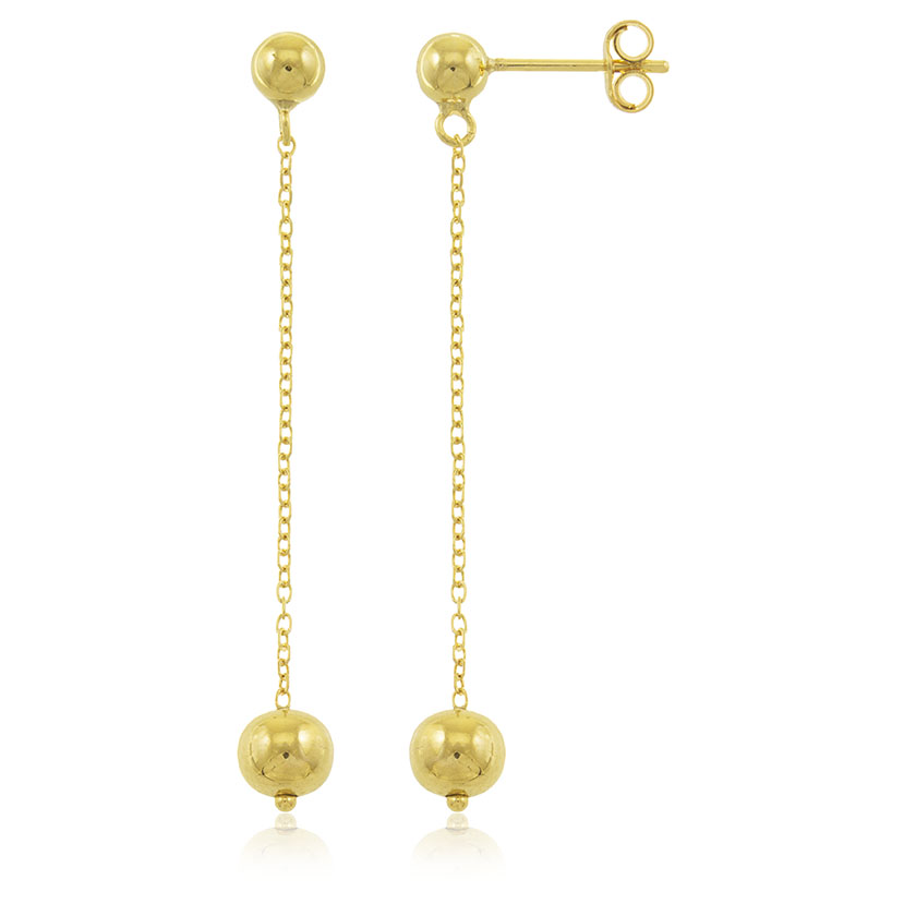 18K - PENDIENTES LARGOS CON BOLAS ORO 4mm + CADENA Y BOLAS 5mm
